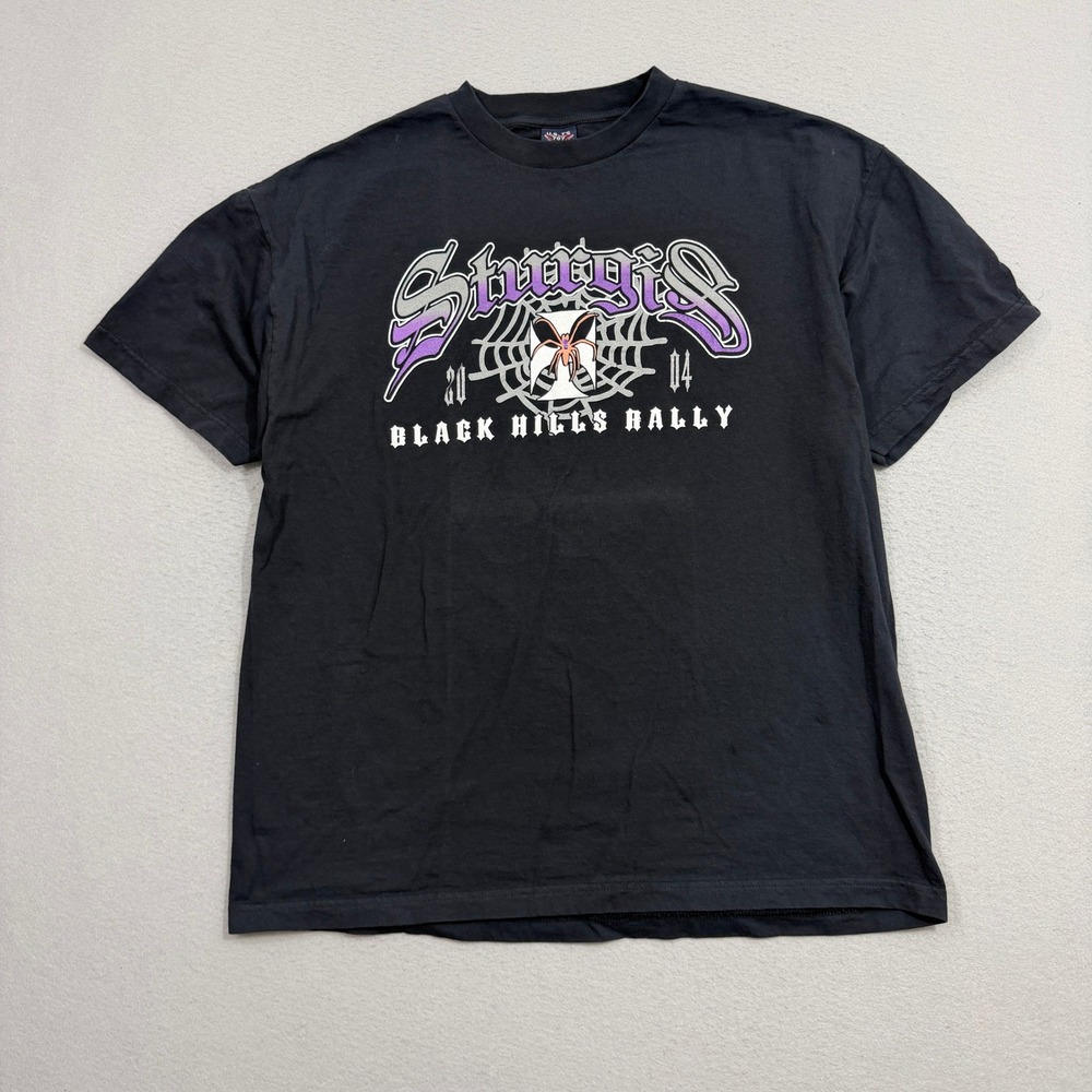Vintage Sturgis 2004 Black Hills Rally Biker Shirt Men's 2XL Black Purple y2k